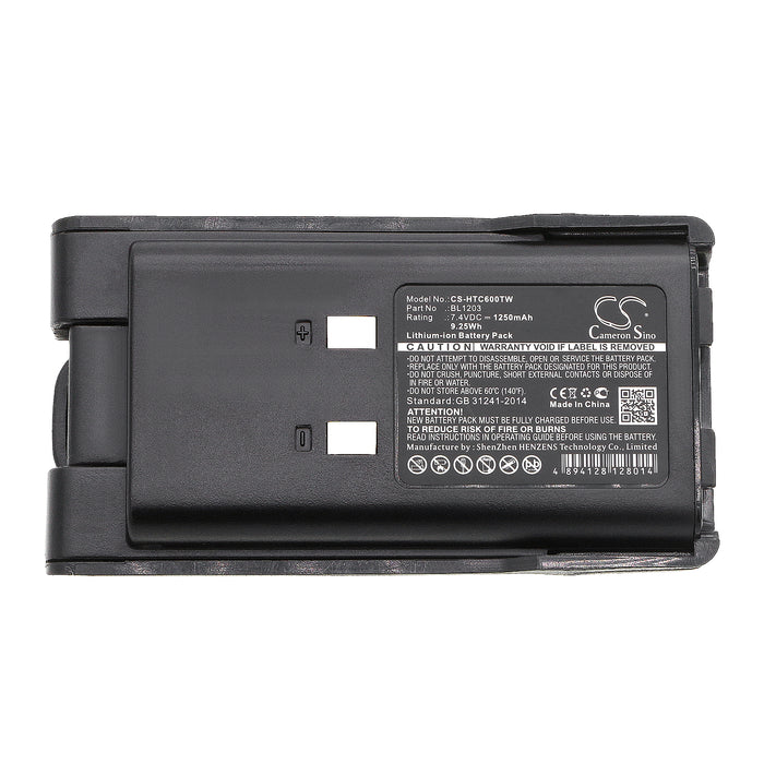 CS-HTC600TW : Battery for HYT TC600, TC-600 - Replaces HYT BL1203