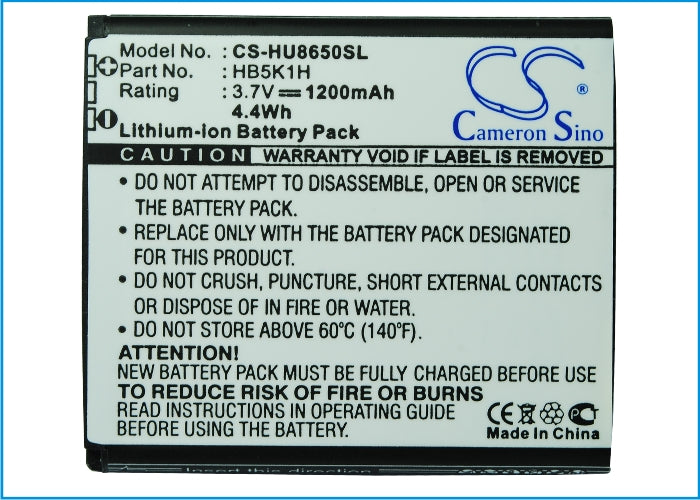 CS-HU8650SL : Battery for T-Mobile Prism U8651, Prism, Astro and others - Replaces MetroPCS HB5K1H