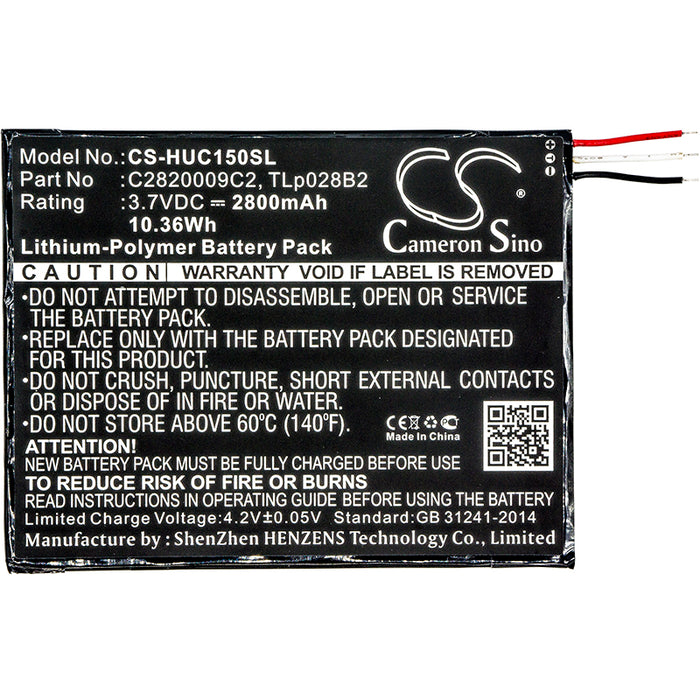 CS-HUC150SL : Battery for Alcatel OT-8055, One Touch Pixi 3 (7) WiFi, OT-8057 and others - Replaces Alcatel TLp028B2, C2820009C2, TLp028BD and others