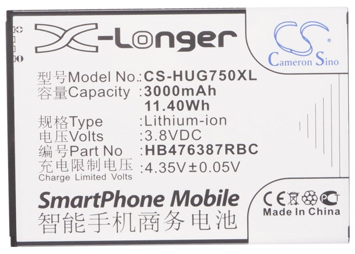 CS-HUG750XL : Battery for Huawei Ascend G750, Ascend G750-T00, Glory 4 and others - Replaces Huawei HB476387RBC