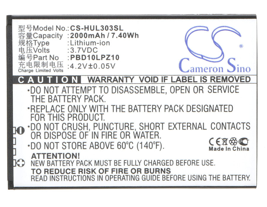 CS-HUL303SL : Battery for Huawei GL10P, 303HW - Replaces Huawei PBD10LPZ10