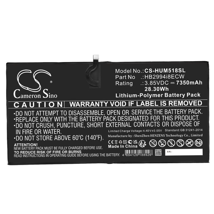 CS-HUM518SL : Battery for Huawei MediaPad M5 10.8, CMR-AL09, MediaPad M5 Pro 10.8 and others - Replaces Huawei HB2994i8ECW