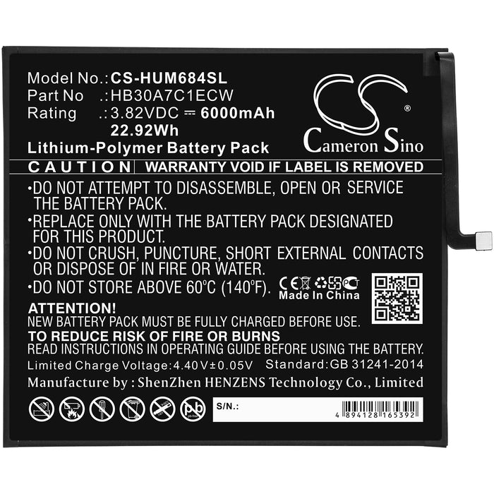 CS-HUM684SL : Battery for Huawei MediaPad M6 8.4, VRD-AL09, VRD-W09 - Replaces Huawei HB30A7C1ECW