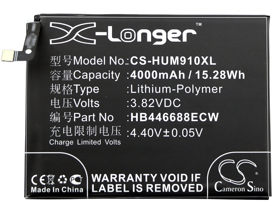 CS-HUM910XL : Battery for Huawei Ascend Mate 9 Pro, Mate 9 Pro Dual SIM, LON-AL00 and others - Replaces Huawei HB446688ECW