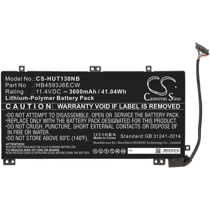 CS-HUT130NB : Battery for Huawei MateBook 13, MateBook 13 i7, MateBook13 2020 and others - Replaces Huawei HB4593J6ECW, HB4593J6ECW-31