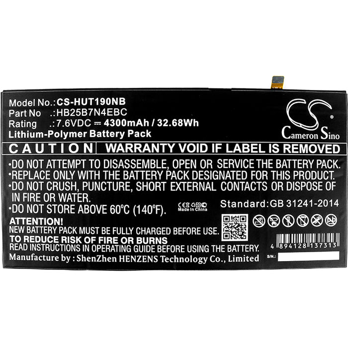 CS-HUT190NB : Battery for Huawei MateBook, HZ-W19 - Replaces Huawei HB25B7N4EBC