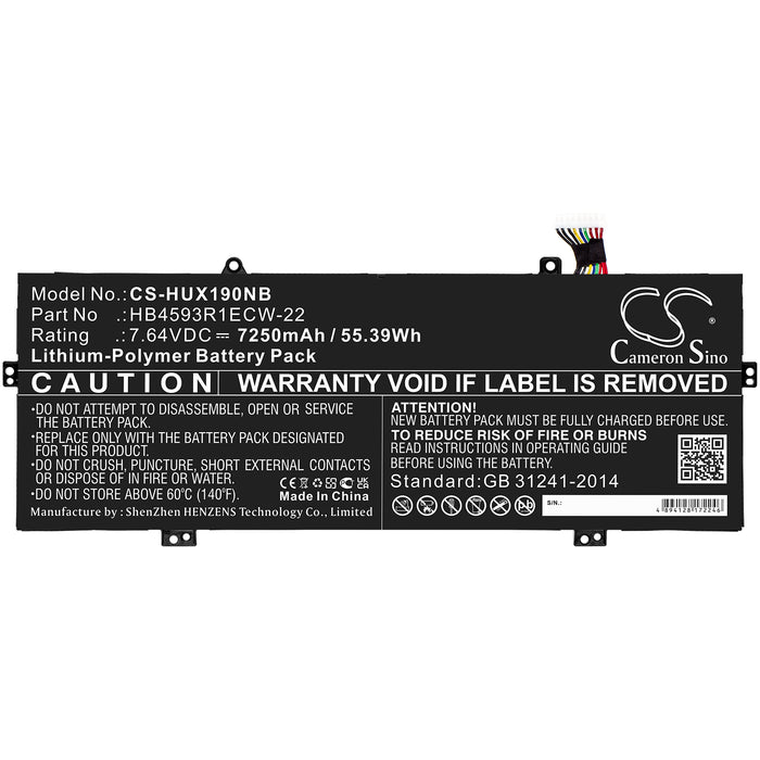 CS-HUX190NB : Battery for Huawei MateBook X Pro 2020, MACH-W19L, VLT-W60 - Replaces Huawei HB4593R1ECW-22