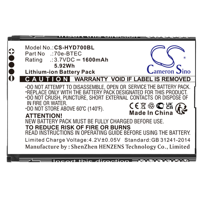 CS-HYD700BL : Battery for Honeywell Dolphin 60s, Captuvo SL42 Sled, Healthcare Sled and others - Replaces Honeywell 60S-BATT-1, 70e-BTEC, BAT-EXTENDED-01