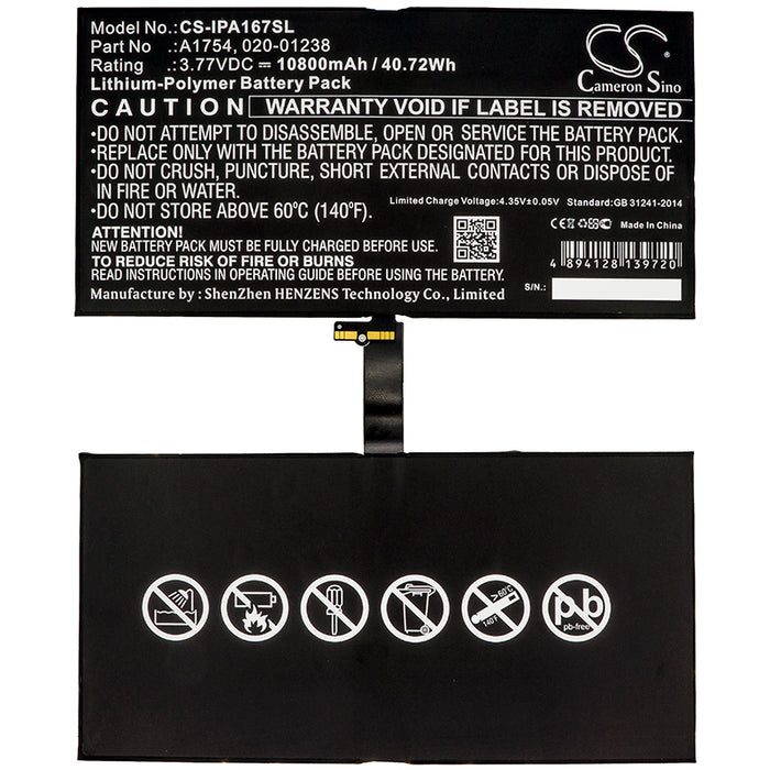 CS-IPA167SL : Battery for Apple iPad Pro 12.9 2nd Gen, iPad Pro 12.9 2017 2nd Gen, A1821 and others - Replaces Apple A1754, 020-01238