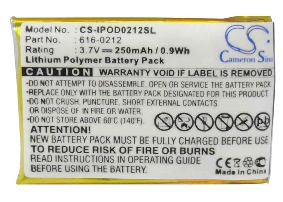 CS-IPOD0212SL : Battery for Apple iPOD Shuffle, iPOD Shuffle MB523LL/A, iPOD Shuffle MB686LL/A and others - Replaces Apple 616-0212