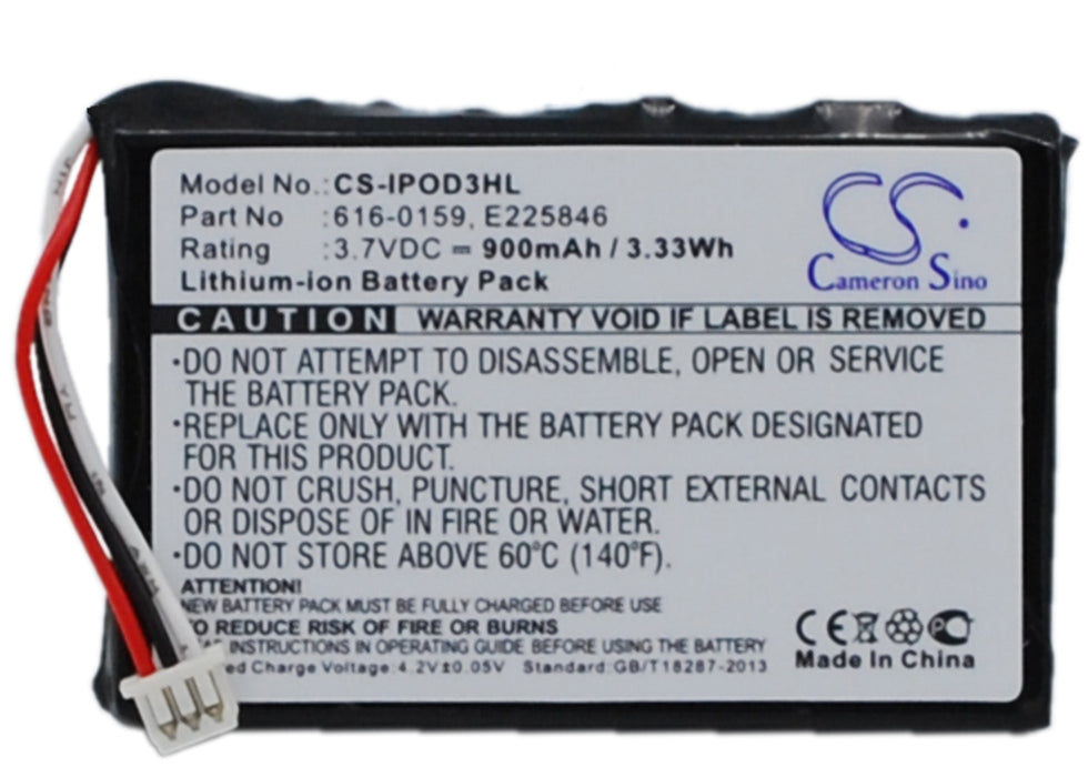 CS-IPOD3HL : Battery for Apple iPOD 3th Generation, iPOD 20GB M9244LL/A, iPOD 15GB M9460LL/A and others - Replaces Apple 616-0159, E225846