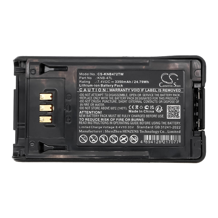 CS-KNB472TW : 7.4v 3350mAh Li-ION battery, replaces Kenwood KNB-47L, KNB-48L, KNB-50NC