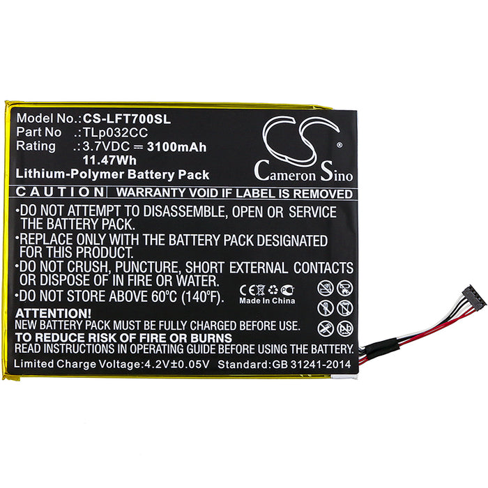 CS-LFT700SL : Battery for Alcatel One Touch Pixi 8 8.0 3G, 9005X, OT-9005X and others - Replaces Alcatel TLp032CC, TLp032CD