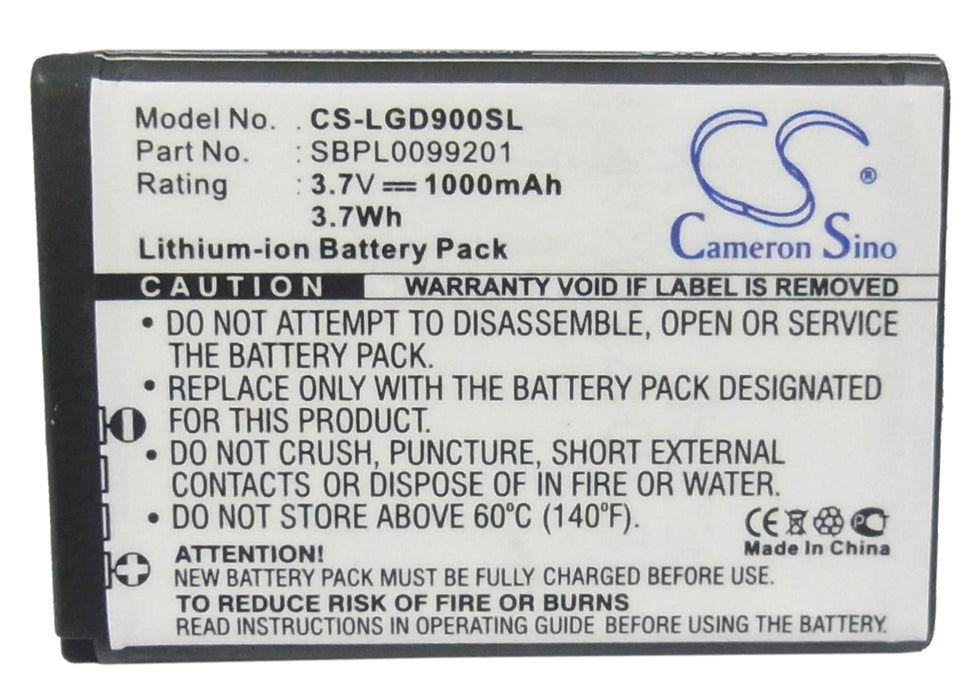 CS-LGD900SL : Battery for LG GD900, GD900 Crystal, BL40 Chocolate - Replaces LG LGIP-520N, SBPL0099201