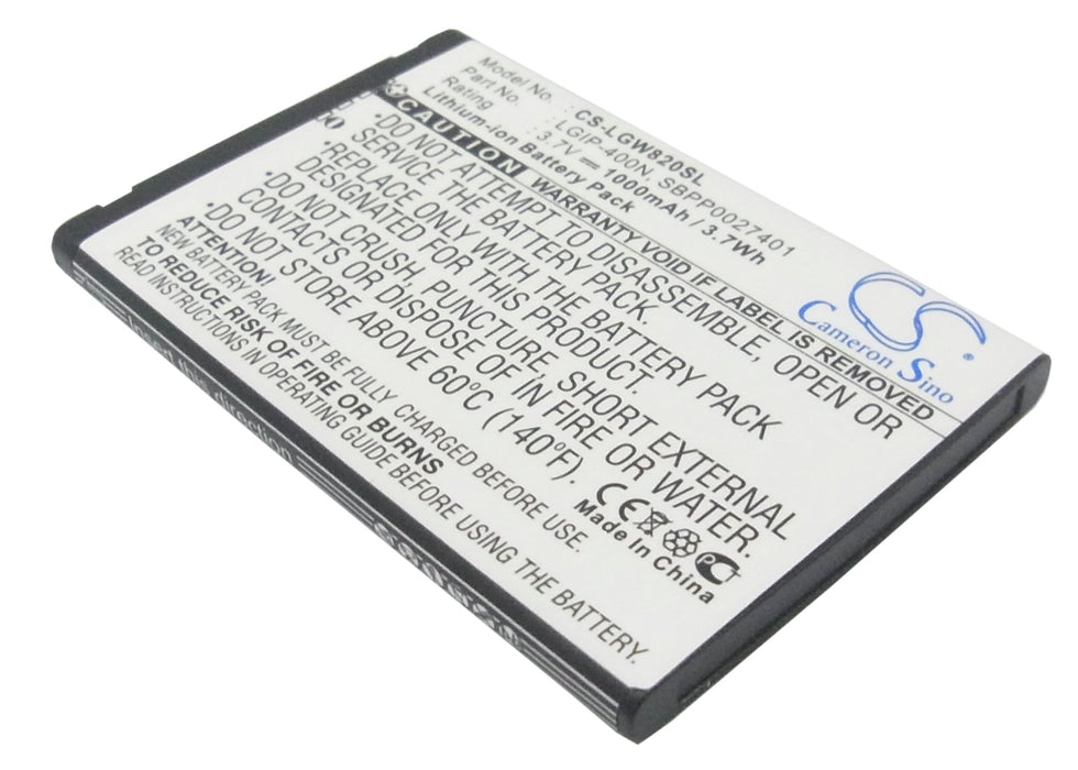 CS-LGW820SL : Battery for LG GW820, eXpo GW820, GW825 and others - Replaces LG SBPP0027401, LGIP-400N