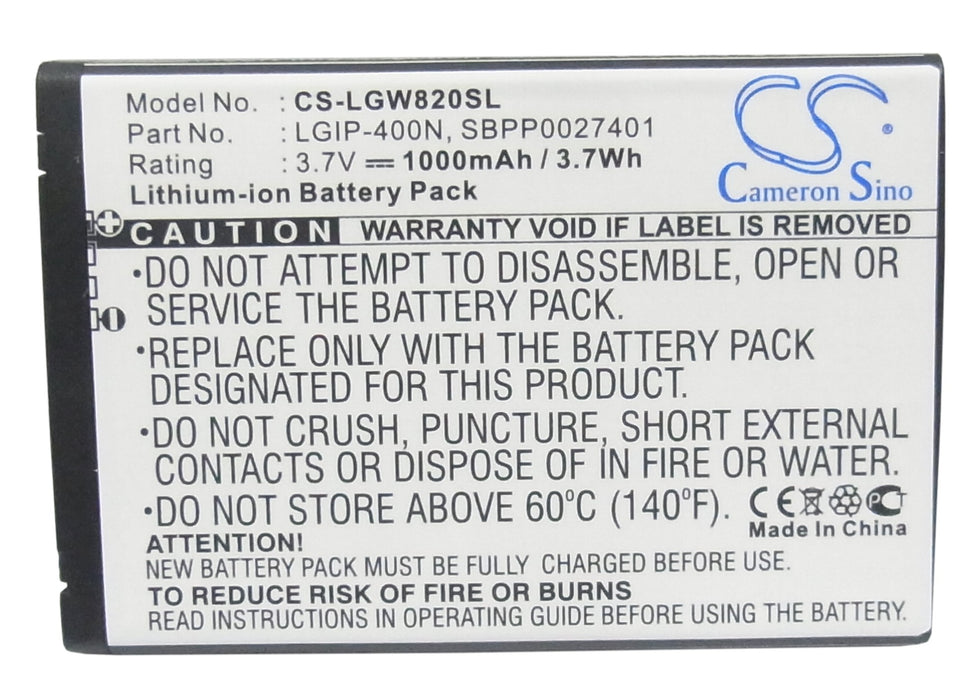 CS-LGW820SL : Battery for LG GW820, eXpo GW820, GW825 and others - Replaces LG SBPP0027401, LGIP-400N