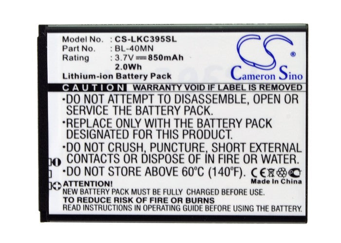 CS-LKC395SL : Battery for LG LG272W, VN280, Extravert 2 and others - Replaces LG BL-40MN, EAC61700902