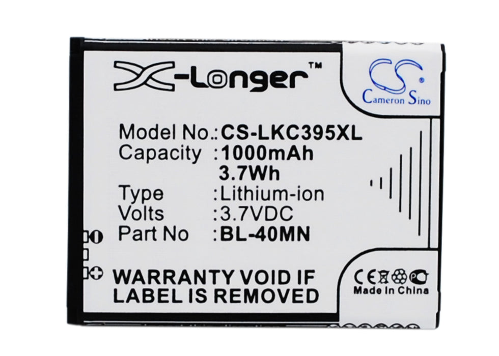 CS-LKC395XL : Battery for LG Xpression C395, Xpression C395C, C395C and others - Replaces LG BL-40MN, EAC61700902