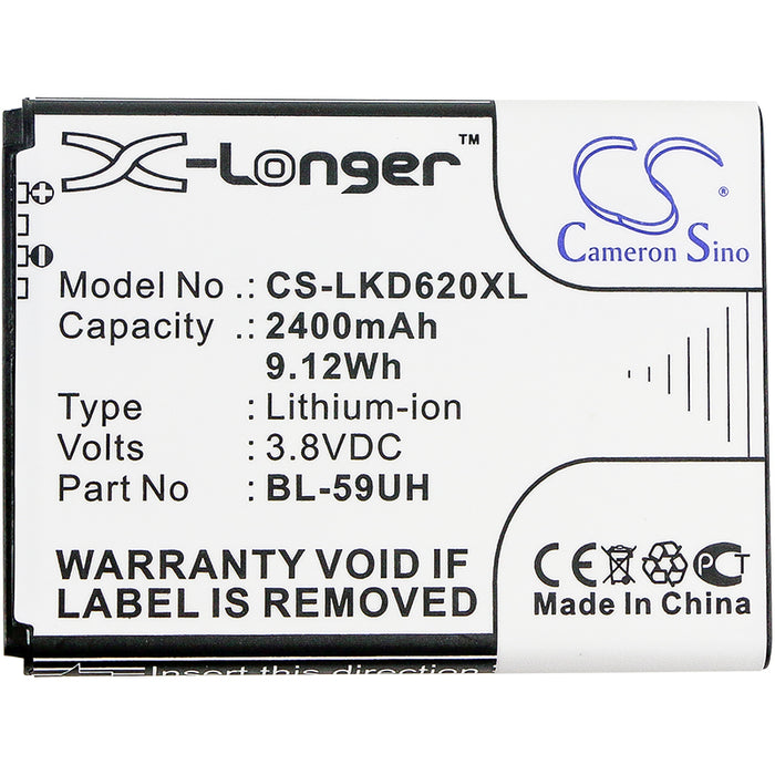 CS-LKD620XL : Battery for LG Optimus G2 Mini, D620, D620R and others - Replaces LG BL-59UH, EAC62258801, EAC62258701