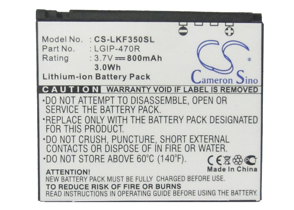 CS-LKF350SL : Battery for LG KF350, KF350 Ice Cream, KP500 Cookie and others - Replaces LG LGIP-470R, SBPL0096502, SBPL0096501