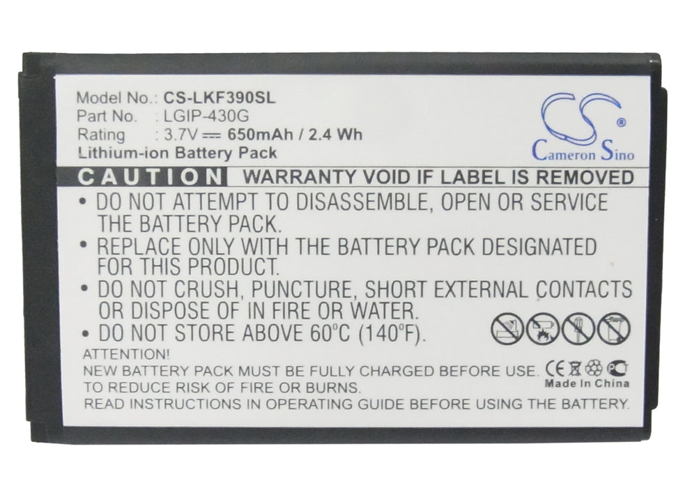 CS-LKF390SL : Battery for LG KF390, KF757, GU230 - Replaces LG LGIP-430G