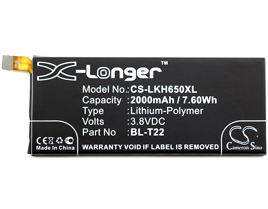 CS-LKH650XL : Battery for LG H650, H650AR, H650K and others - Replaces LG BL-T22, EAC63158201