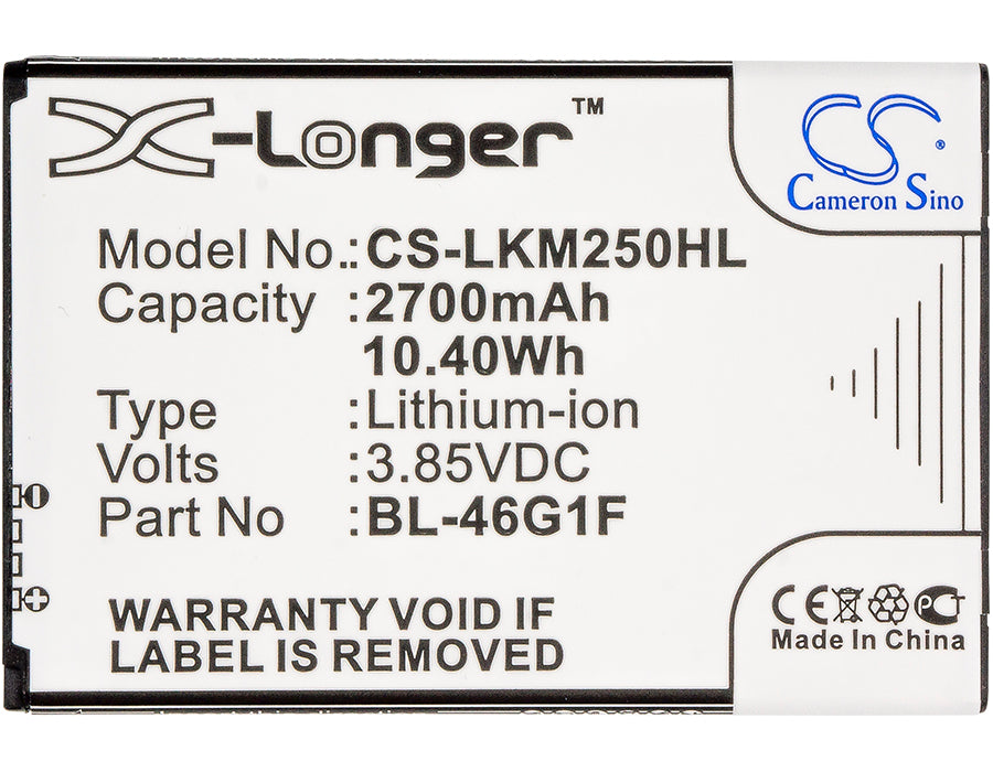 CS-LKM250HL : Battery for LG K10 2017, M250N, K121K and others - Replaces LG BL-46G1F