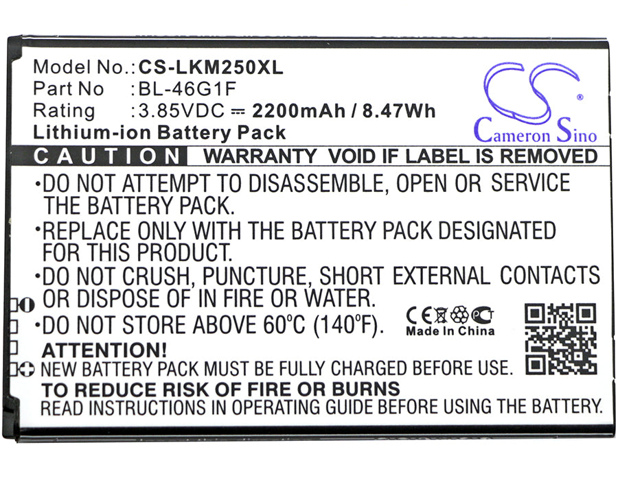 CS-LKM250XL : Battery for LG K10 2017, M250N, K121K and others - Replaces LG BL-46G1F