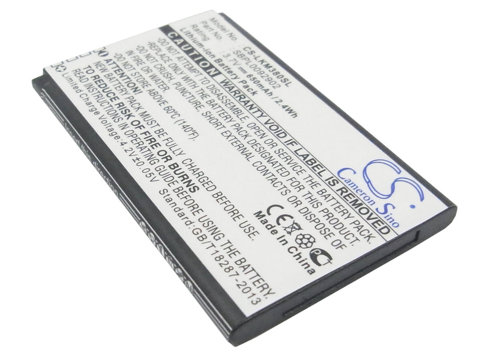 CS-LKM380SL : Battery for LG KM380, KT520, KF300 and others - Replaces LG LGIP-330GP, SBPL0092902, SBPL0089001 and others