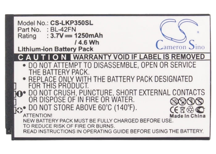 CS-LKP350SL : Battery for LG P350, Optimus Me, C550 - Replaces LG BL-42FN