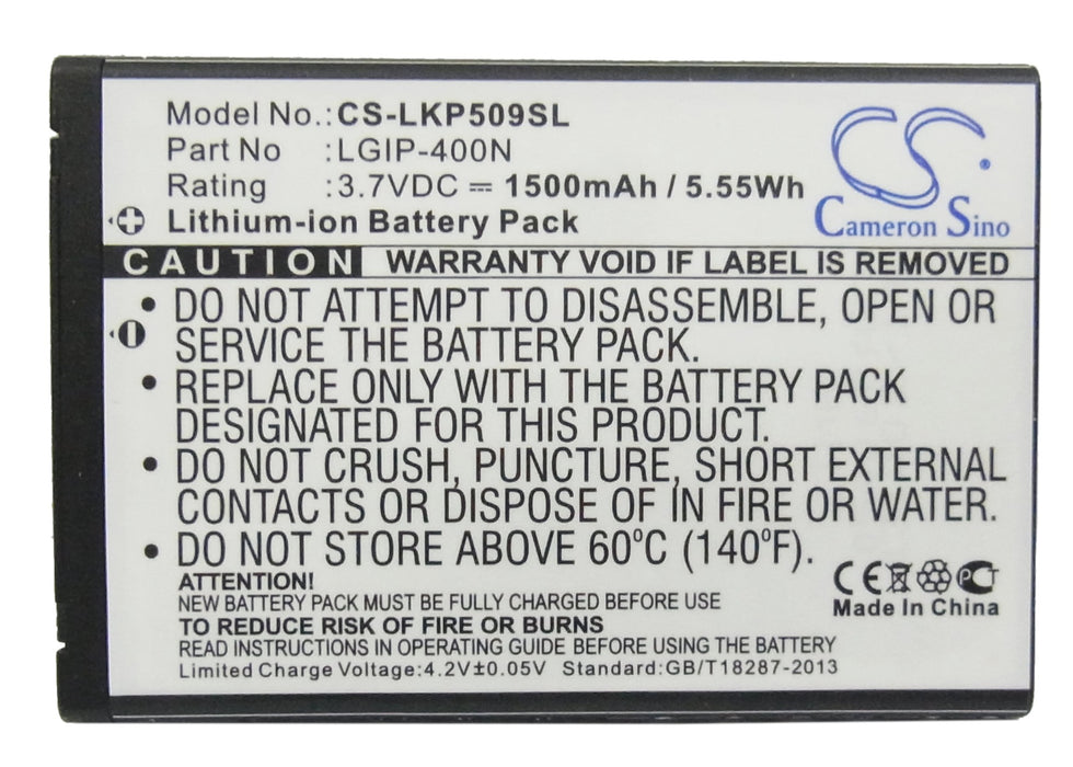 CS-LKP509SL : Battery for LG US640, LW690, VM670 and others - Replaces LG LGIP-400N, SBPL0102301, LGIP-400V and others