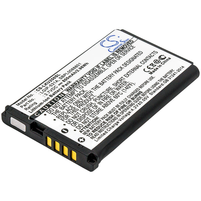 CS-LKU250SL : Battery for LG A100 Amigo, LG-T500, T500 and others - Replaces LG LGIP-531A, SBPL0088801