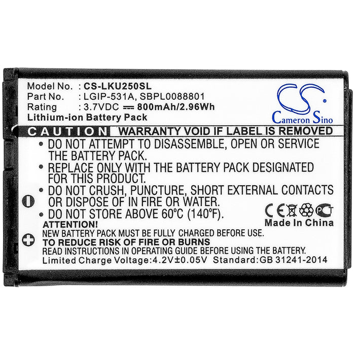 CS-LKU250SL : Battery for LG A100 Amigo, LG-T500, T500 and others - Replaces LG LGIP-531A, SBPL0088801