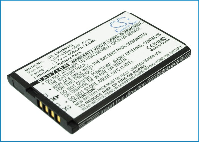 CS-LKU380SL : Battery for LG KU380, KP100, CE110 and others - Replaces LG LGIP-430A, SBPL0093301, SBPL0089901 and others