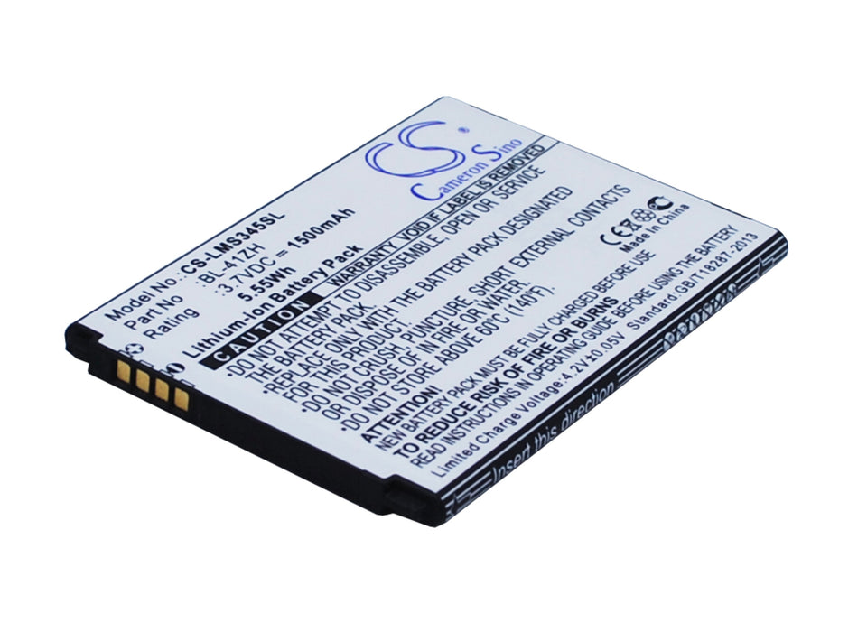 CS-LMS345SL : Battery for LG Optimus C40, Optimus L50, Leon and others - Replaces LG BL-41ZH, EAC62378407, BL-41ZHB and others