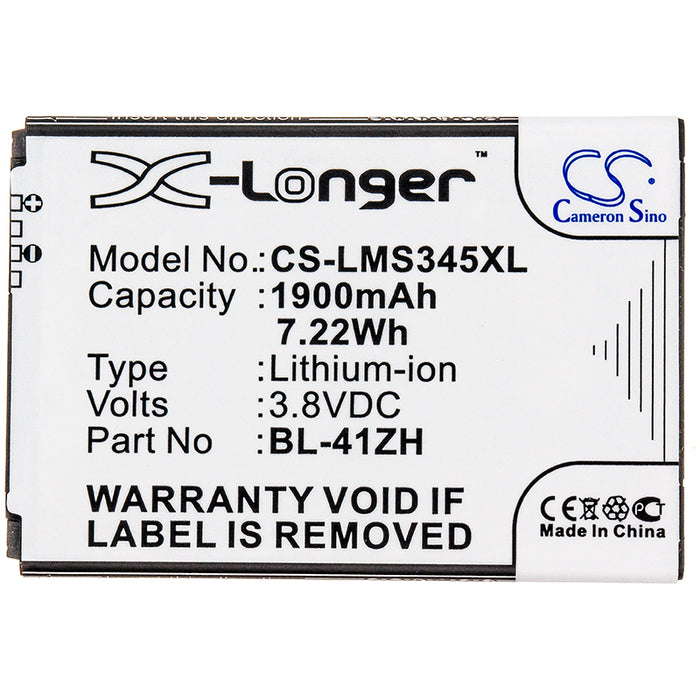 CS-LMS345XL : Battery for LG Optimus C40, Optimus L50, Leon and others - Replaces LG BL-41ZH, EAC62378407, BL-41ZHB and others