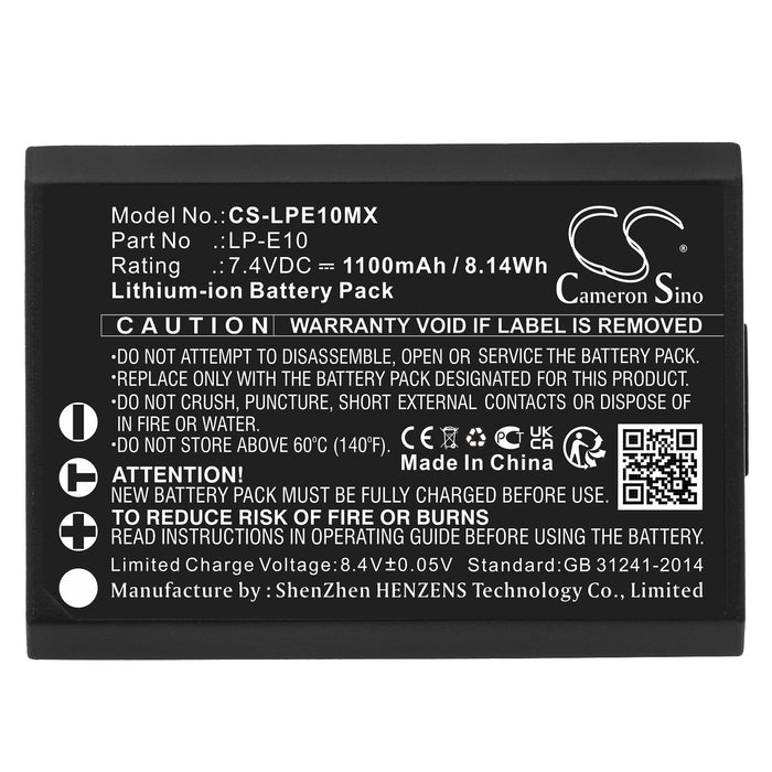 CS-LPE10MX : Battery for Canon EOS 1100D, EOS KISS X50, EOS REBEL T3 and others - Replaces Canon LP-E10