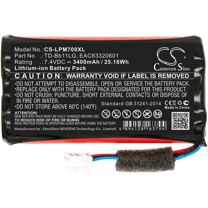 CS-LPM700XL : Battery for LG Music Flow P7, NP7550, PJ9 and others - Replaces LG TD-Bb11LG, EAC63320601, EAC63918901