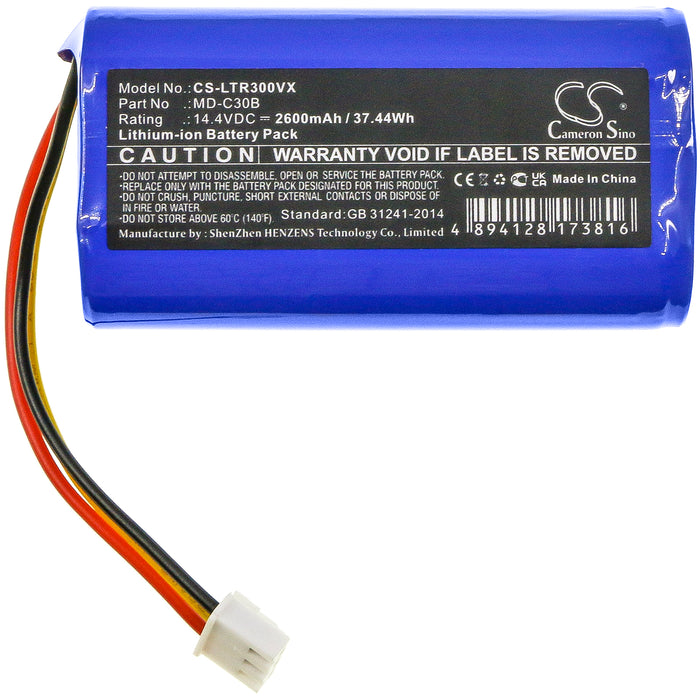 CS-LTR300VX : Battery for Liectroux E30, C30B, C30B 2D and others - Replaces Liectroux MD-C30B