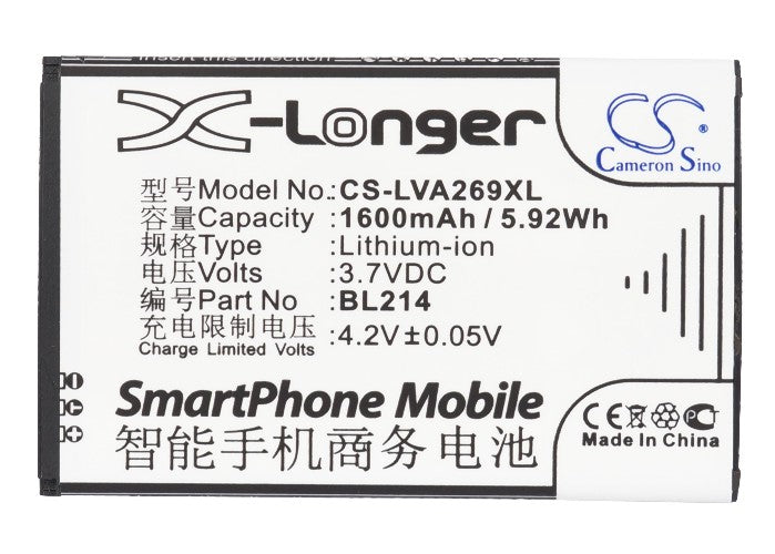 CS-LVA269XL : Battery for Lenovo A208t, A305e, A269 and others - Replaces Lenovo BL214, BL203