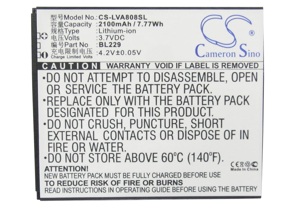 CS-LVA808SL : Battery for Lenovo A8, A808T, A806 - Replaces Lenovo BL229
