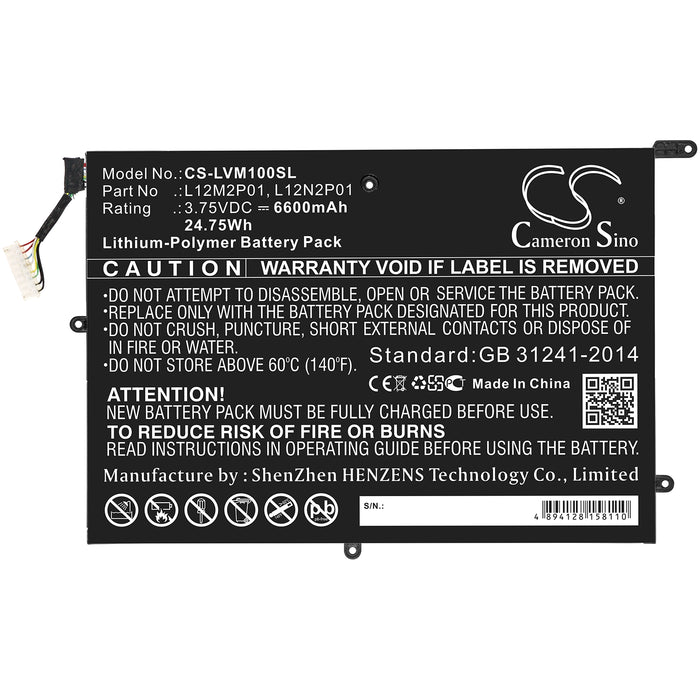 CS-LVM100SL : Battery for Lenovo ThinkPad Tablet 2 3679 - 10.1, Miix 10, Z2760 - Replaces Lenovo L12M2P01, 121500184, 1ICP4/83/102-2 and others