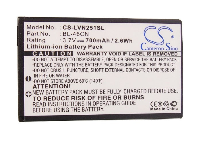 CS-LVN251SL : Battery for LG Cosmos 2, VN251, A340 and others - Replaces LG BL-46CN, EAC61638202