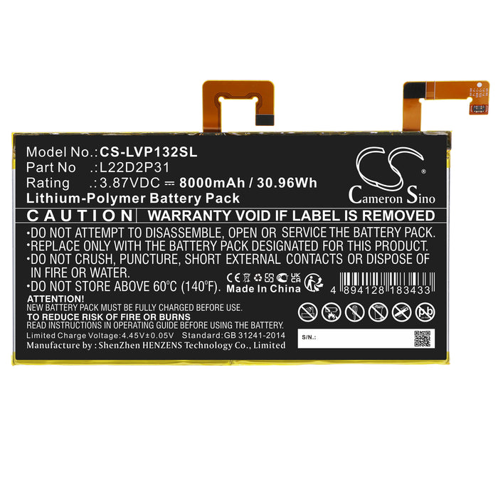 CS-LVP132SL : Battery for Lenovo Tab P11 Pro, TB-J706, TB132F - Replaces Lenovo L22D2P31
