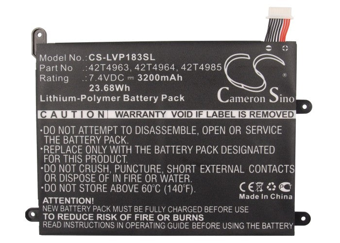 CS-LVP183SL : Battery for Lenovo ThinkPad 1838, ThinkPad 1838 10.1, ThinkPad 1838-25U and others - Replaces Lenovo 42T4963, 42T4964, 42T4985 and others