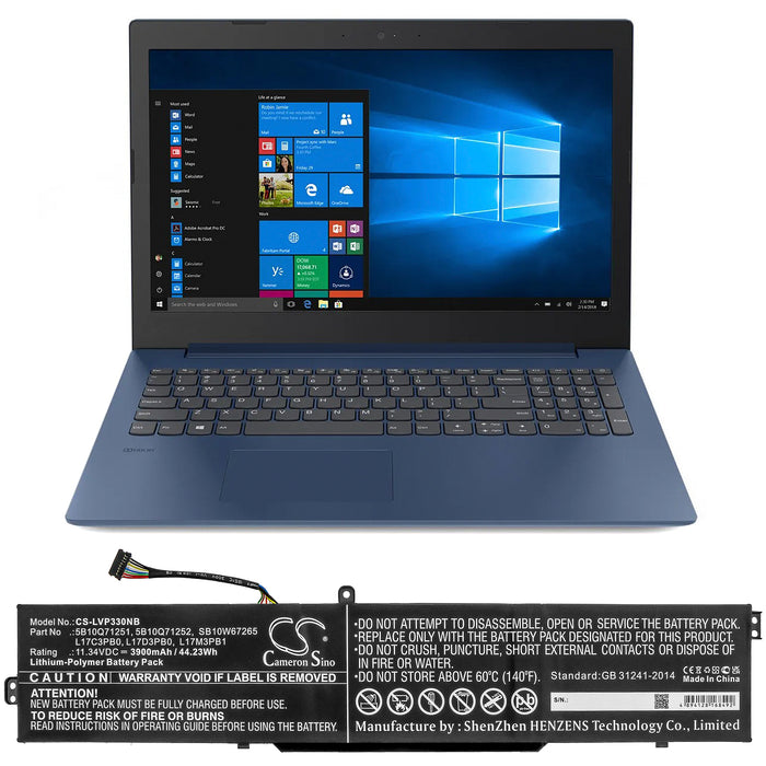 CS-LVP330NB : Battery for Lenovo IdeaPad 330-15ICH 81FK00A5AU, IdeaPad 330-15ICH-81FK0076MZ, IdeaPad 330-17ICH(81FL004NGE) and others - Replaces Lenovo 5B10Q71251, 5B10Q71252, 5B10Q71254 and others