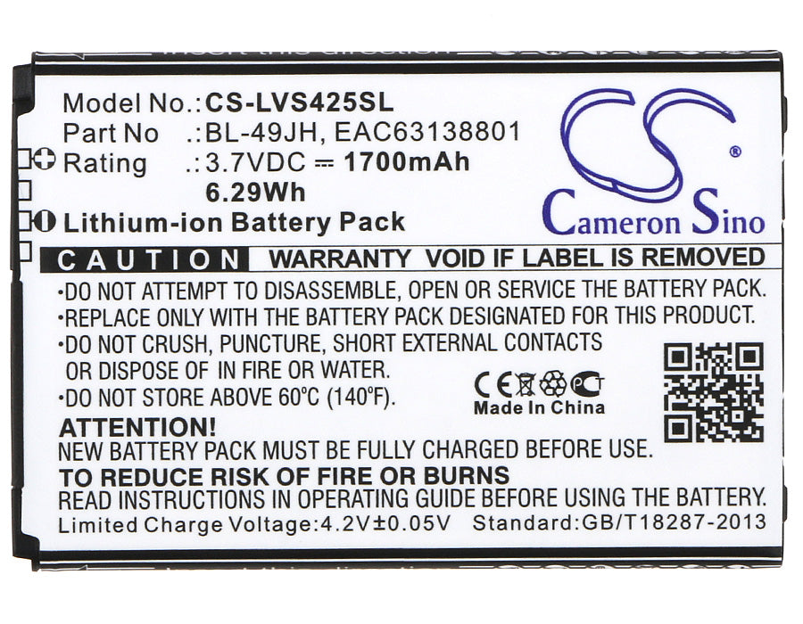 CS-LVS425SL : Battery for LG K4, K4 Dual SIM LTE, K130 and others - Replaces LG BL-49JH, EAC63138801