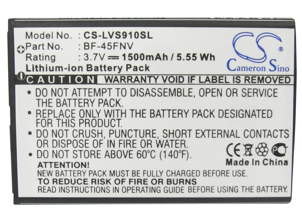 CS-LVS910SL : Battery for Verizon Revolution 4G, VS910, Revolution - Replaces LG BF-45FNV, SBPL0103102