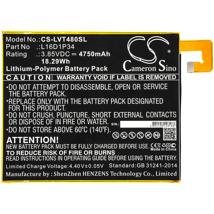 CS-LVT480SL : Battery for Lenovo Tab4 8, Tab4 8 Plus, TB-8704X and others - Replaces Lenovo L16D1P34