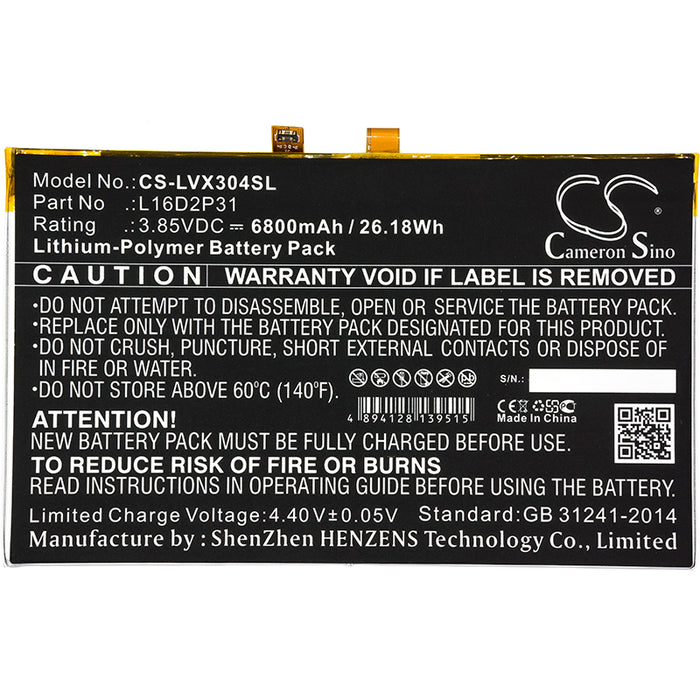 CS-LVX304SL : Battery for Lenovo Tab 4 10, Tab 4 10.1, TB-X304F and others - Replaces Lenovo L16D2P31